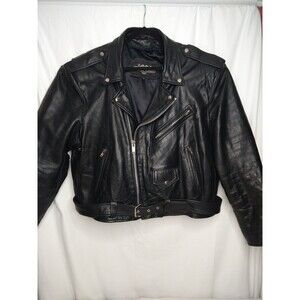 Leather Gallery Heavy Black Zipper Motorcycle Biker Jacket Mens Size 56 coat